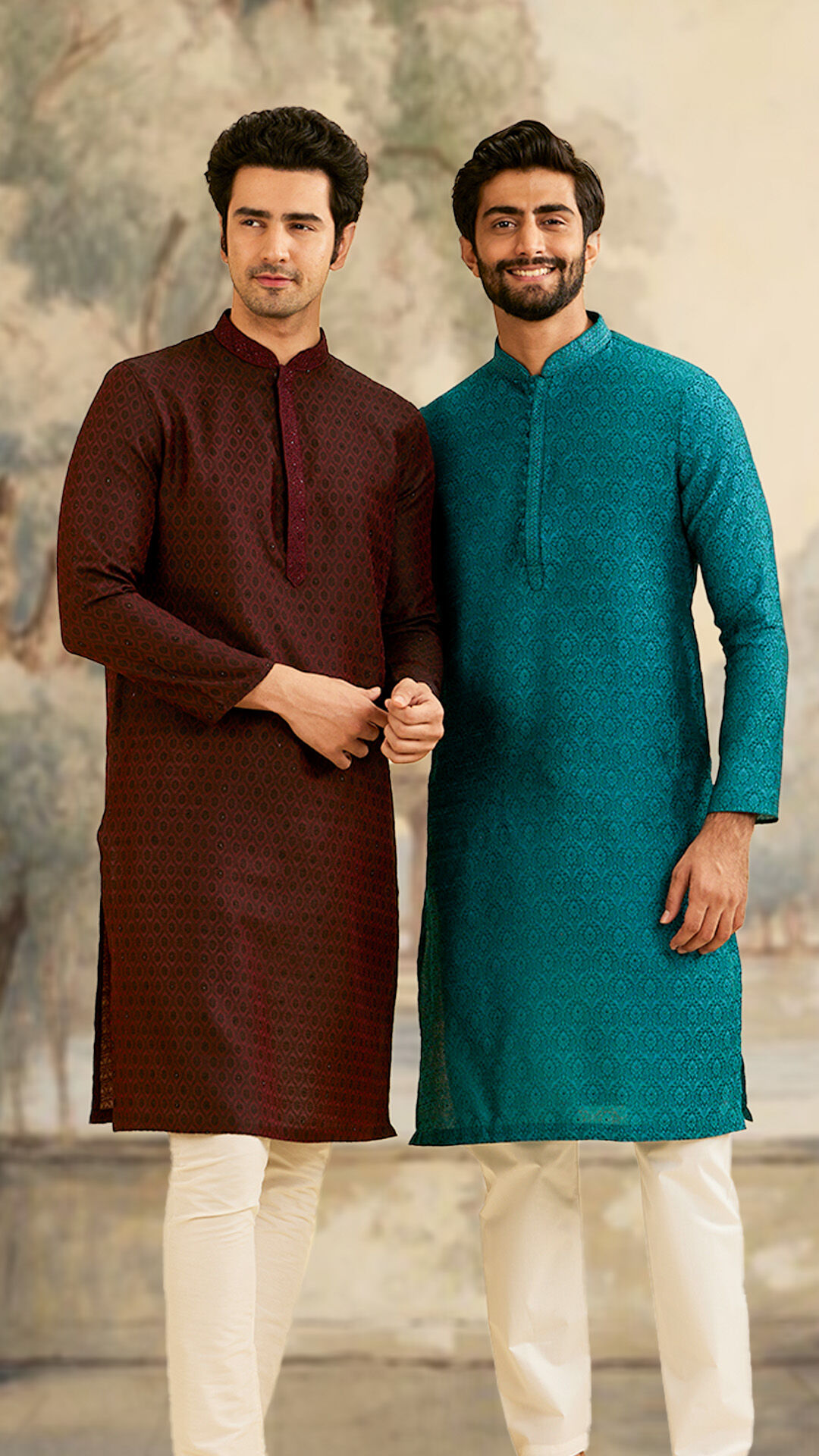 Stylish hand-embroidered dark brown and red kurta, a perfect fusion of traditional and contemporary embroidery art